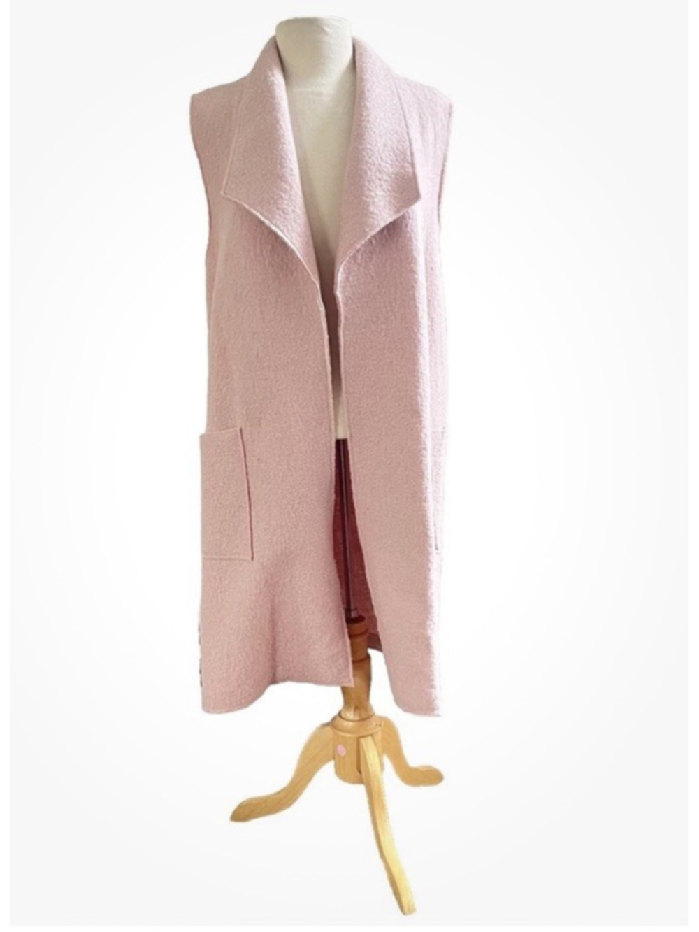Open Front Cardigan Duster Sleeveless Women 1X Wool Blend Pockets Pink-Tahari